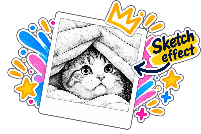 Cat photo drawn as a sketch